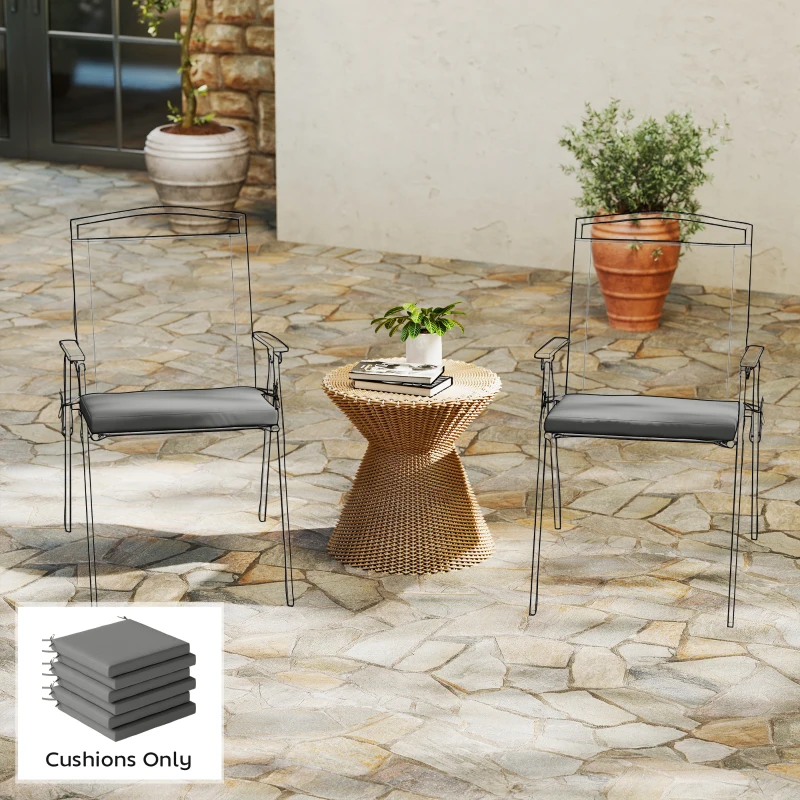 Outsunny Conjunto de Almofadas para Cadeiras de Jantar 46x42x7 cm 6 Peças com Capa Lavável e Laços Impermeável Anti-UV Cinzento Escuro