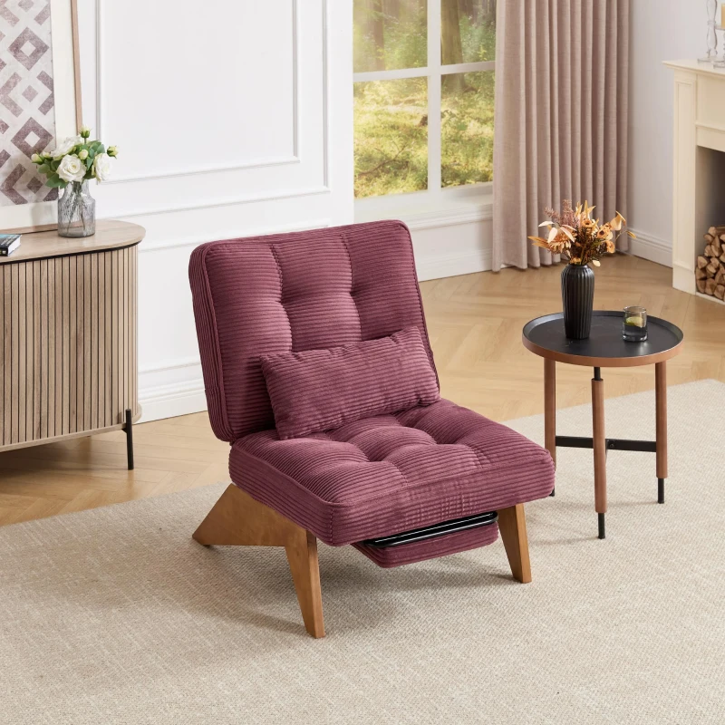 Cozy Reclining Accent Chair with Foldable Ottoman and Lumbar Pillow, Soft Adjustable Lounger for Living Room, 127L x 73W x 90H cm, Wine Red