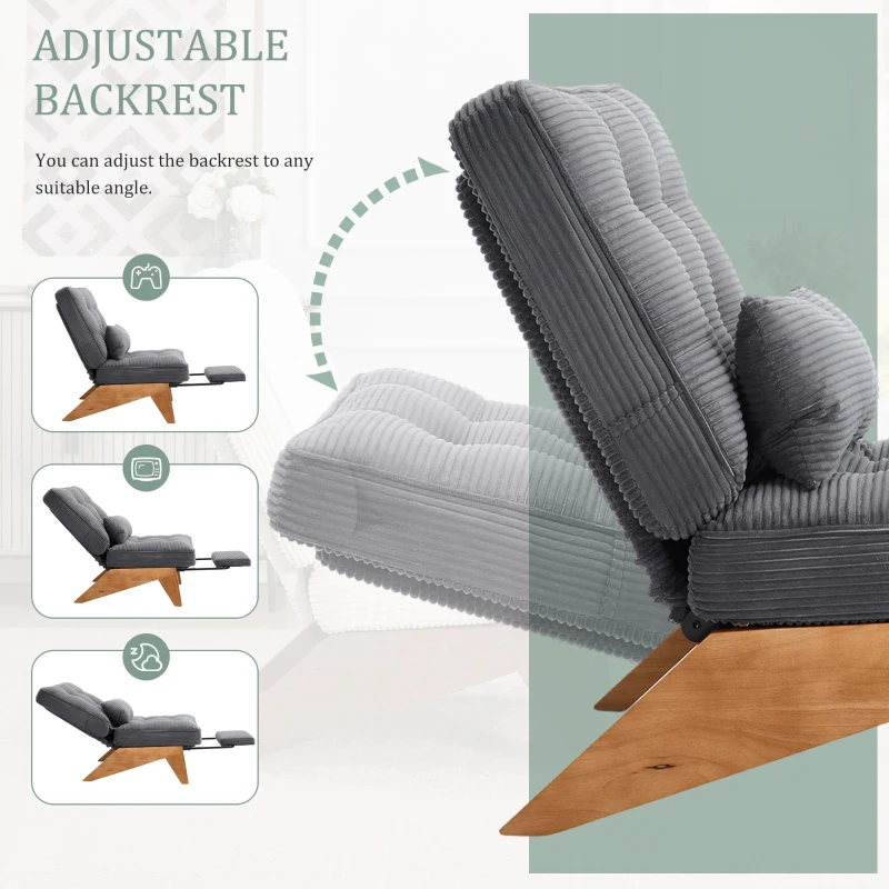 Cozy Reclining Accent Chair with Foldable Ottoman and Lumbar Pillow, Soft Adjustable Lounger for Living Room, 127L x 73W x 90H cm, Dark Gray