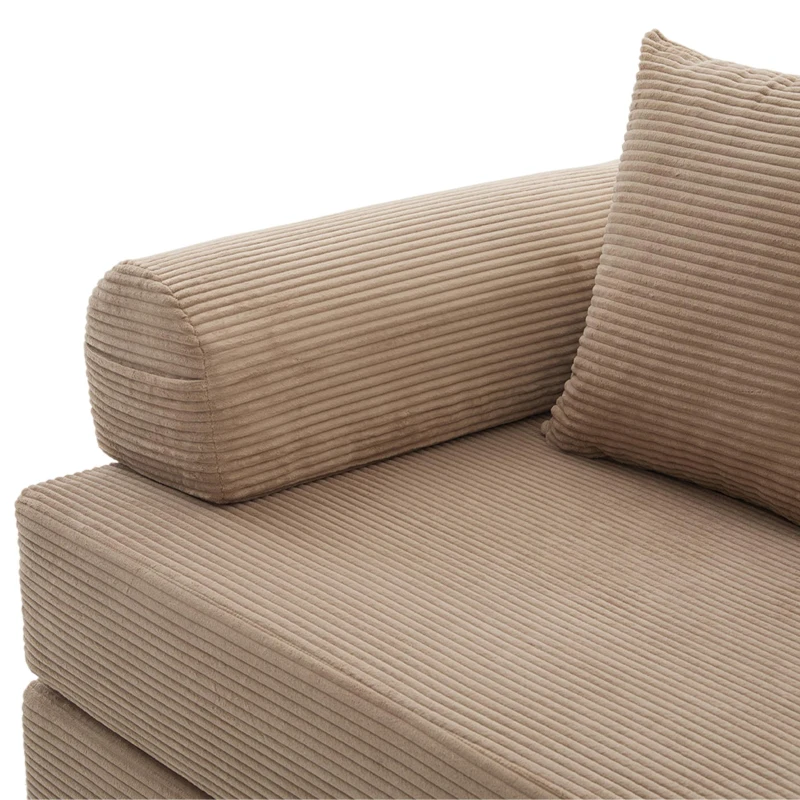 Cozy Compressible Folding Sofa with Detachable Metal Frame, Soft Modular Sectional Couch for Small Apartment, 110L x 33W x 33H cm, Khaki