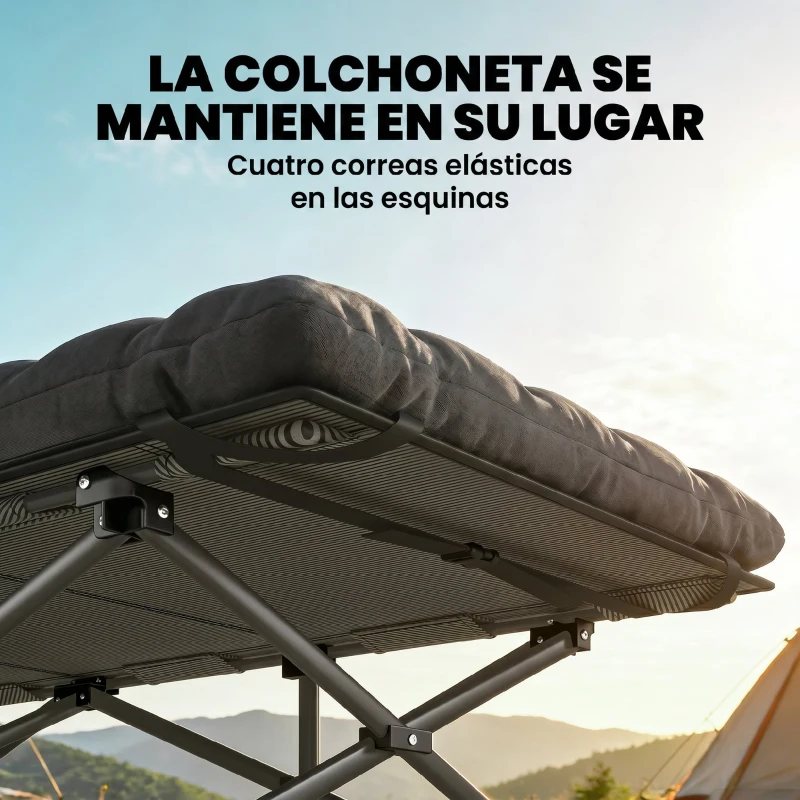 Outsunny Cama Plegable Camping con Colchón Extraíble de Tela Oxford 600D con Reposacabezas y Bolsa Carga 200 kg Negro