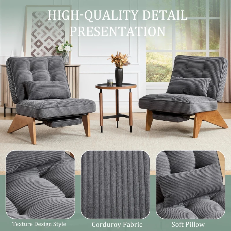 Cozy Reclining Accent Chair with Foldable Ottoman and Lumbar Pillow, Soft Adjustable Lounger for Living Room, 127L x 73W x 90H cm, Dark Gray
