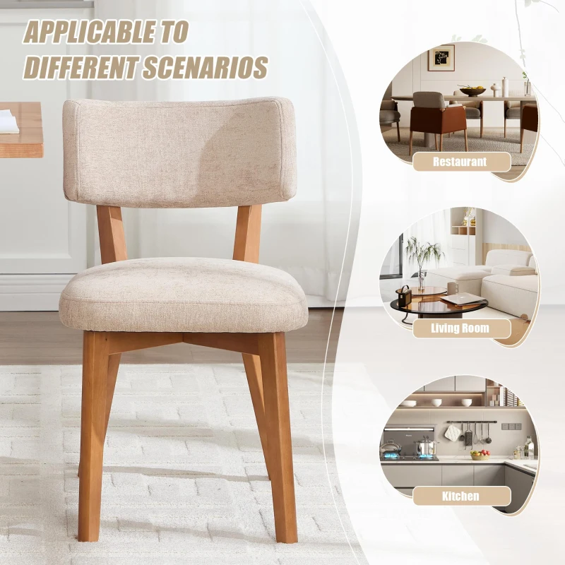 Stylish Mid-Century Dining Chairs with High-Density Foam, Comfortable Upholstered Side Chairs for Dining Room, 47L x 54.5W x 77H cm, Khaki
