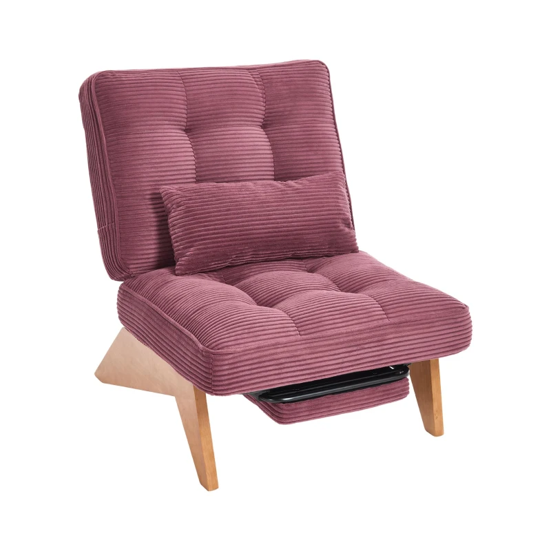 Cozy Reclining Accent Chair with Foldable Ottoman and Lumbar Pillow, Soft Adjustable Lounger for Living Room, 127L x 73W x 90H cm, Wine Red
