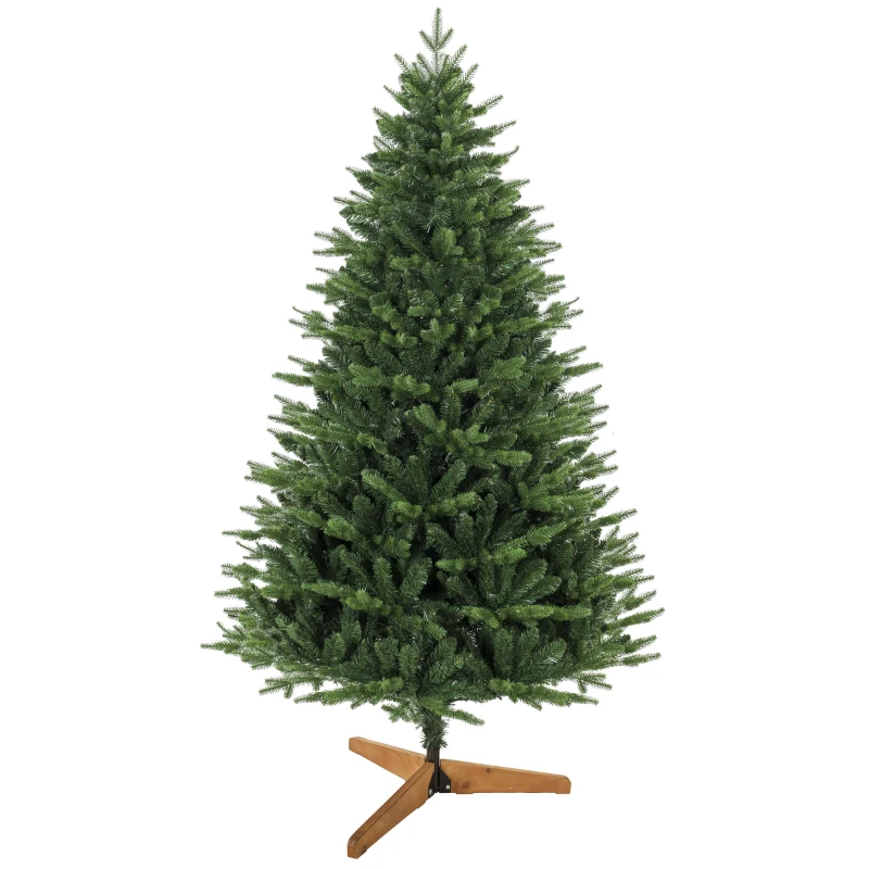 HOMCOM Brad de Crăciun artificial 180 cm cu suport din lemn de pin, brad nordic cu sistem pliant, 889 vârfuri de ramuri, verde