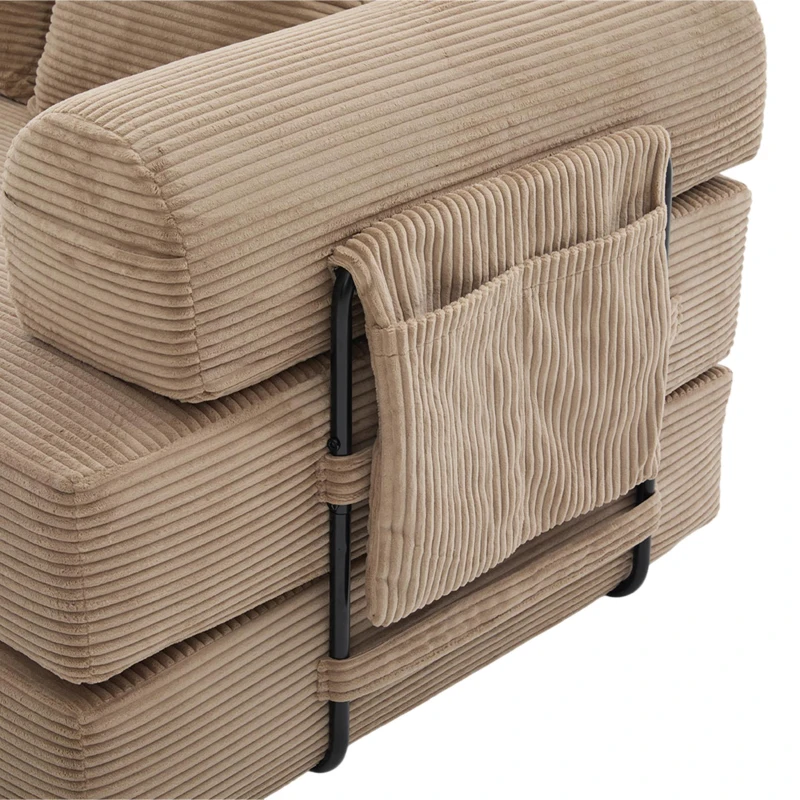 Cozy Compressible Folding Sofa with Detachable Metal Frame, Soft Modular Sectional Couch for Small Apartment, 110L x 33W x 33H cm, Khaki