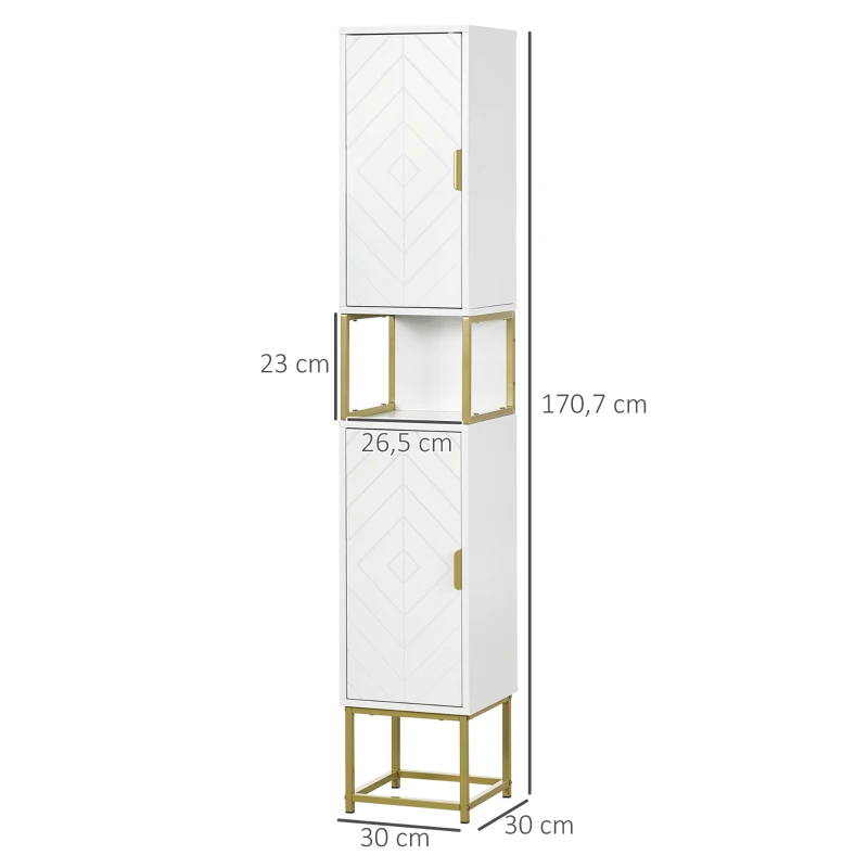 kleankin Meuble colonne rangement salle de bain avec niche et 2 placards étagère réglable pieds en acier