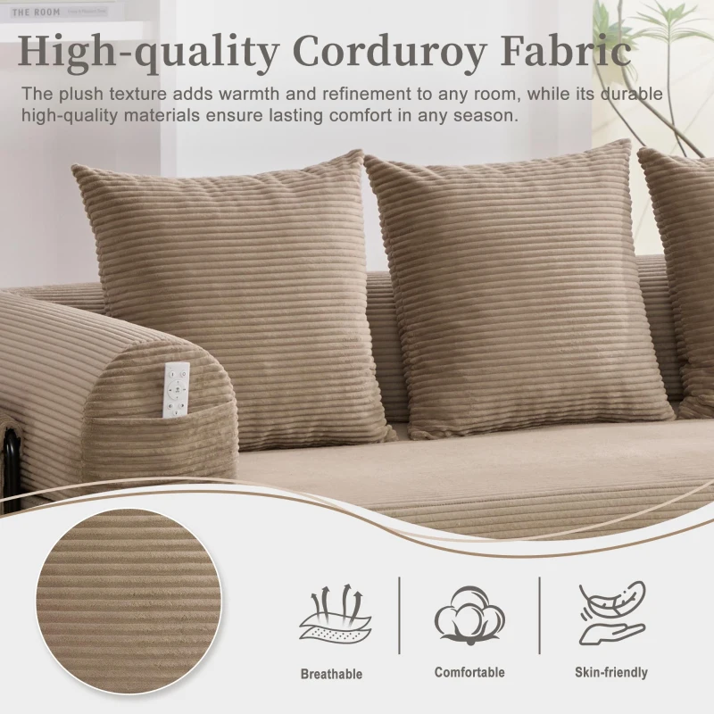 Cozy Compressible Folding Sofa with Detachable Metal Frame, Soft Modular Sectional Couch for Small Apartment, 110L x 33W x 33H cm, Khaki
