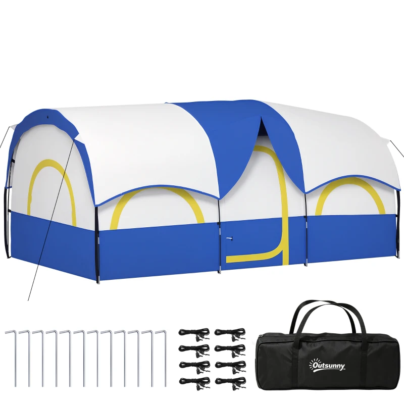 Outsunny Familien-Campingzelt, 2 Schlafzimmer, zentraler Raum, wasserdicht, Blau