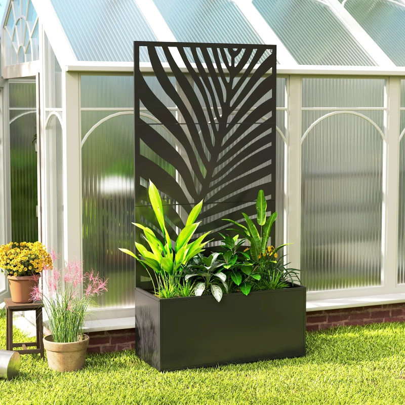Outsunny Hochbeet Pflanzkasten mit Sichtschutz Pflanzkübel Blumenkasten Metall, Gartenspalier 90 x 40 x 180 cm Schwarz