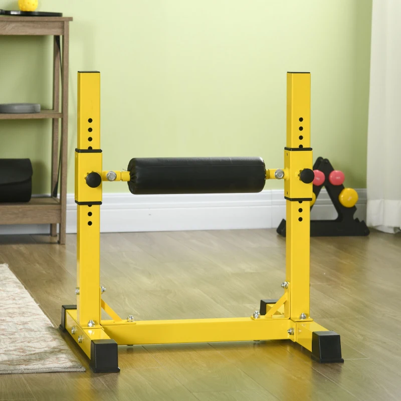 SPORTNOW Bulgarian Split Squat Stand, 12-Level Adjustable Single Leg Squat Machine with Foam Roller and Anti-Slip Pads for Lower Body Strength Training, Yellow