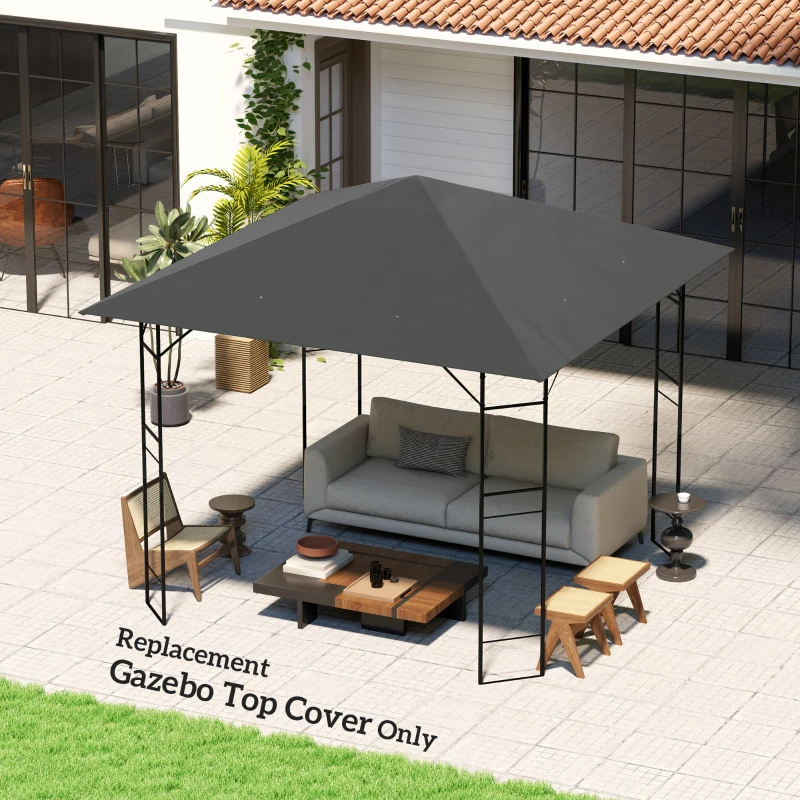 Outsunny 3 x 3(m) Gazebo Canopy Replacement Cover, Garden Gazebo Roof Replacement with Drain Holes, Water Resistant PVC Coating, 370g/㎡, UPF30+, TOP COVER ONLY, Grey