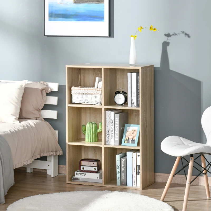 HOMCOM Mobile Libreria Moderno a 6 Cubi in Legno, 65.5x30x97.5 cm, color Rovere