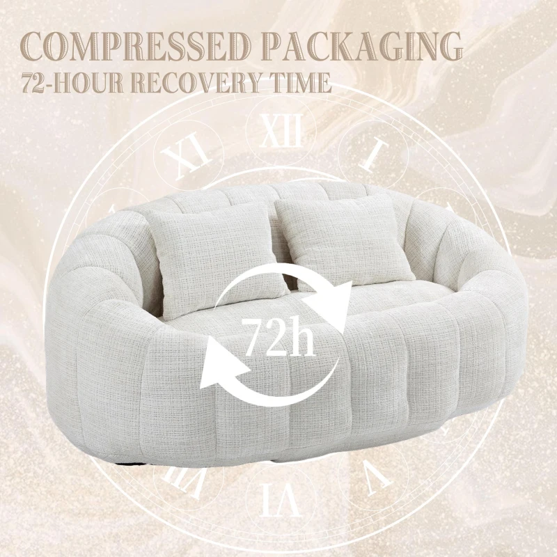 Cozy Oversized Bean Bag Sofa with 2 Matching Pillows, Soft 2-Seat Sectional Couch for Living Room and Bedroom, 145L x 95W x 63H cm, Beige