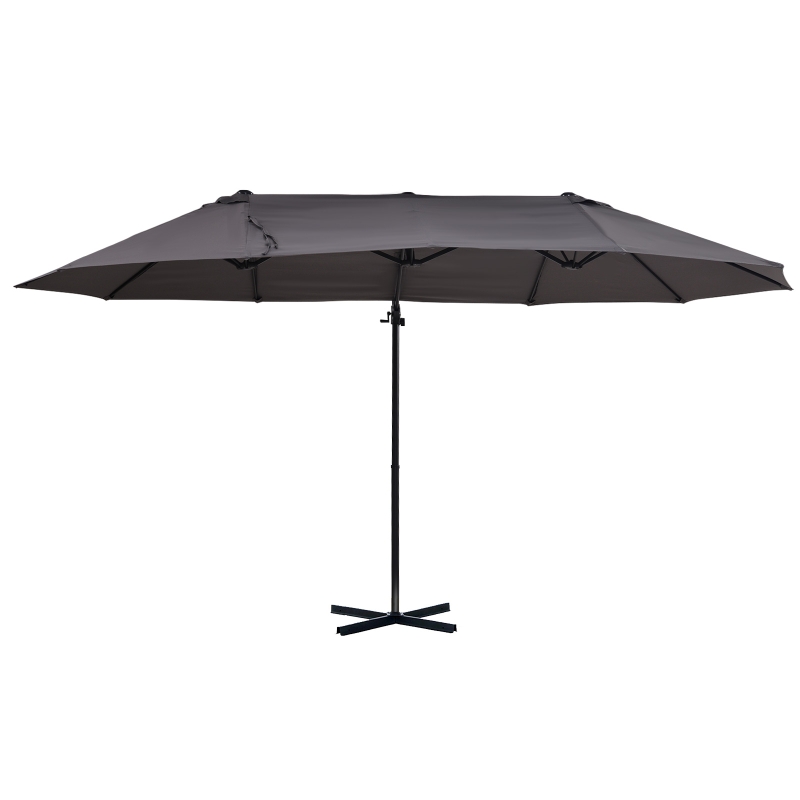 Outsunny Parasol déporté grande taille XXL inclinable avec pied en croix dim. 4,45L x 2,7l x 2,6H m piètement en métal inclus polyester gris