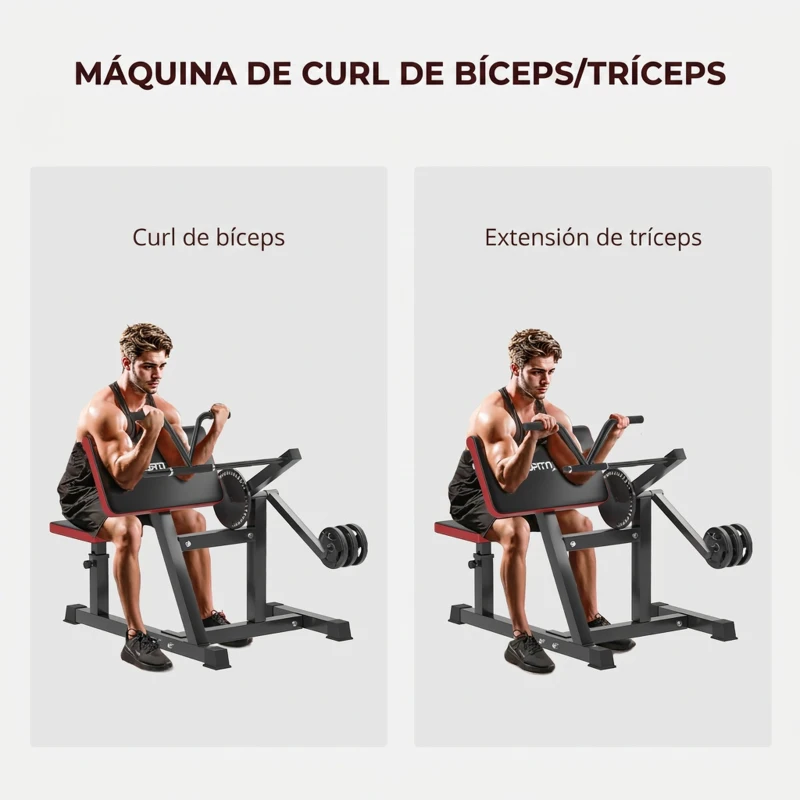 SPORTNOW Máquina de Bíceps y Tríceps 2 en 1 Banco de Curl Predicador con Asiento Ajustable en Altura para Gimnasio Casa