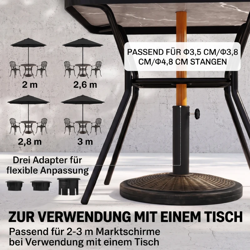 Outsunny Sonnenschirmständer aus Zement 14kg Rund Schirmständer mit Rattanoptik für Sonnenschirm 35mm/38mm/48mm Rohrdurchmesser