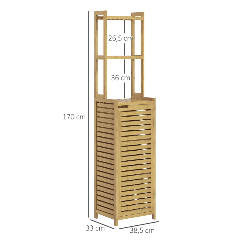HOMCOM Badezimmerregal Badregal, 3 Regale, 1 Schrank, 38,5 cm x 33 cm x 170 cm, Natur