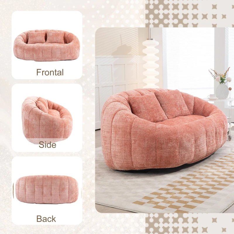 Cozy Oversized Bean Bag Sofa with 2 Matching Pillows, Soft 2-Seat Sectional Couch for Living Room and Bedroom, 145L x 95W x 63H cm, Pink