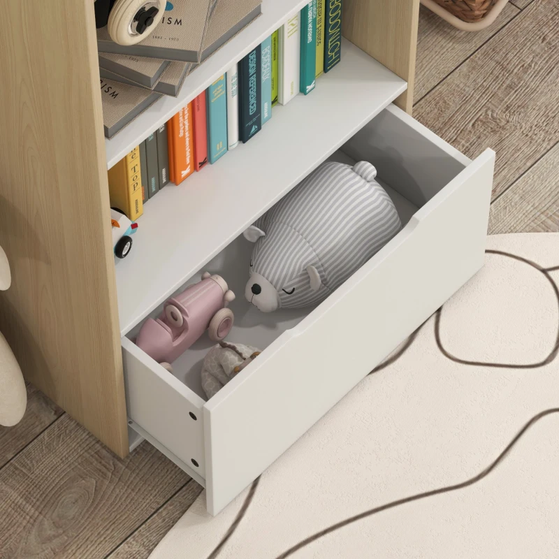 AIYAPLAY Libreria per Bambini a 3 Ripiani con Cassetto e Dispositivo Antiribaltamento, 50x30x119.5cm, Verde