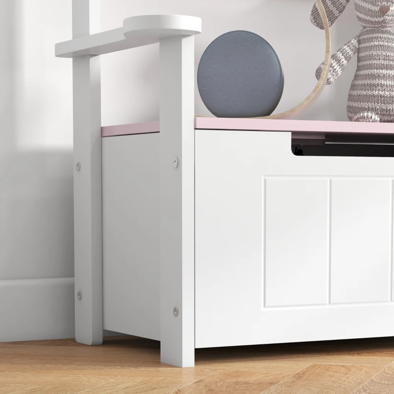 AIYAPLAY Baú de Brinquedos Infantil Banco de Armazenamento para Crianças com Encosto e Tampa Amortecida 68,5x34x58 cm Rosa e Branco