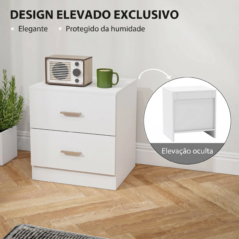 HOMCOM Mesa de Cabeceira Moderna Mesinha de Cabeceira com 2 Gavetas para Sala Quarto Capacidade 30 kg 45x39,5x49 cm Branco