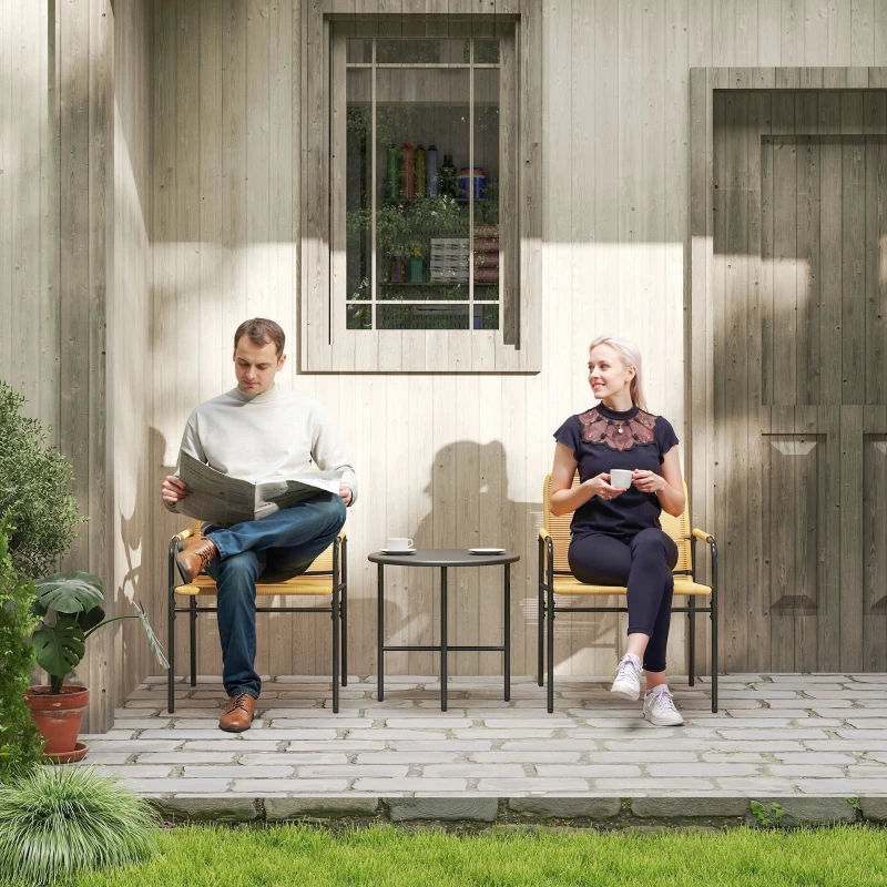 Outsunny 3-tlg. Rattan Bistroset, Sitzgruppe, Gartengarnitur mit 2 Gartensesseln, Couchtisch 54 x 66 x 76 cm Gelb