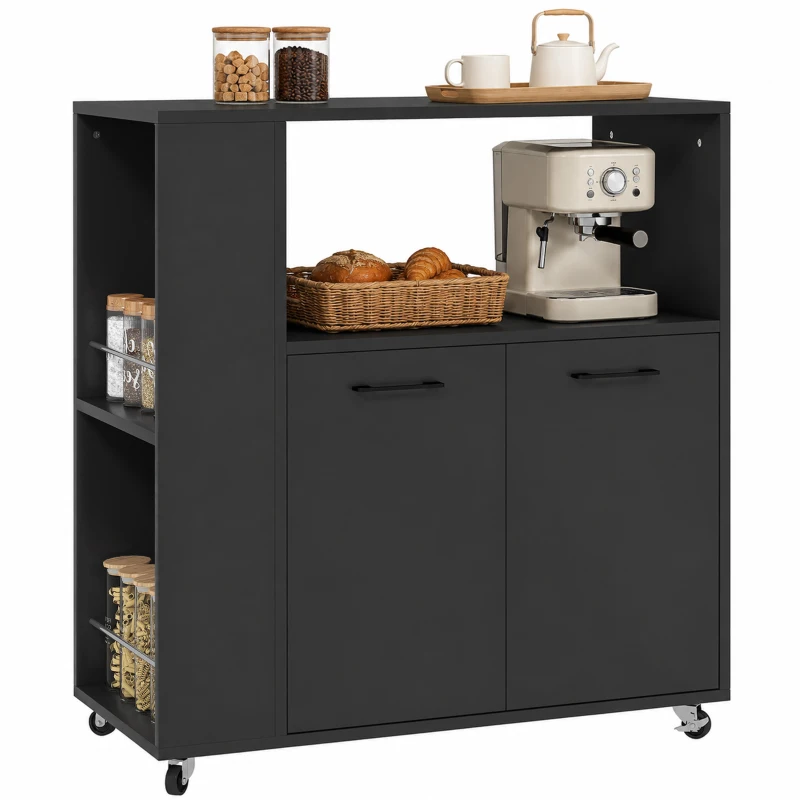 HOMCOM Desserte de cuisine à roulettes, Îlot central cuisine avec plan de travail et étagère réglable, 75x40x80,5cm, noir