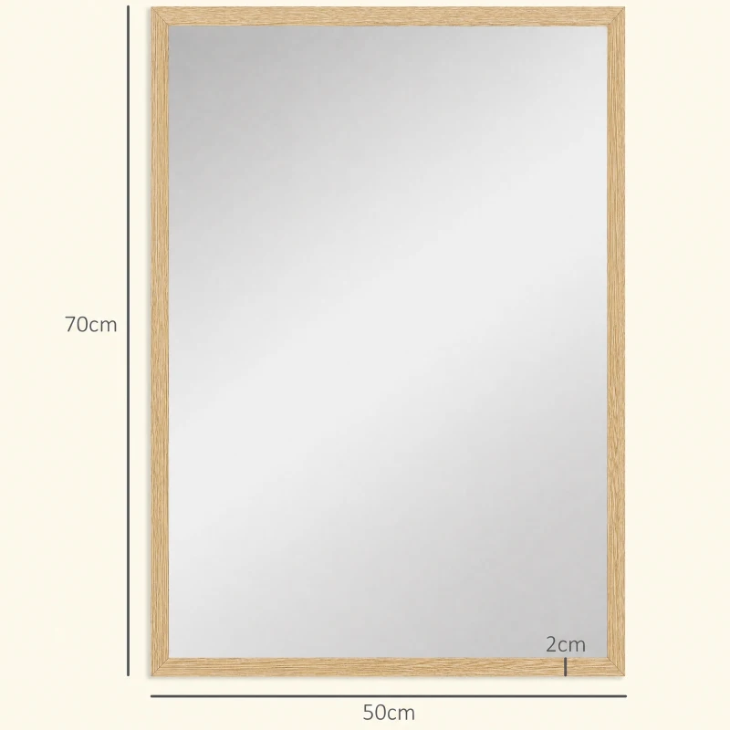 HOMCOM Oglindă de Perete din Sticlă și MDF, 50x70 cm, Culoare Lemn