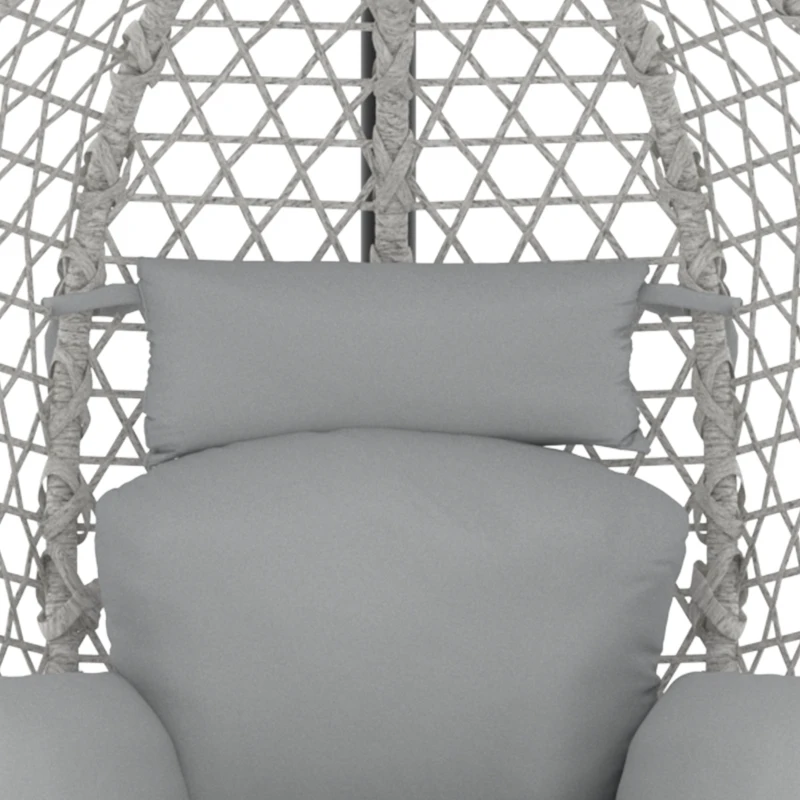 Outsunny Hanging Egg Chair, Indoor Outdoor Rattan Hammock Swing Chair with Stand, Safety Strap, Foldable Basket, Light Grey