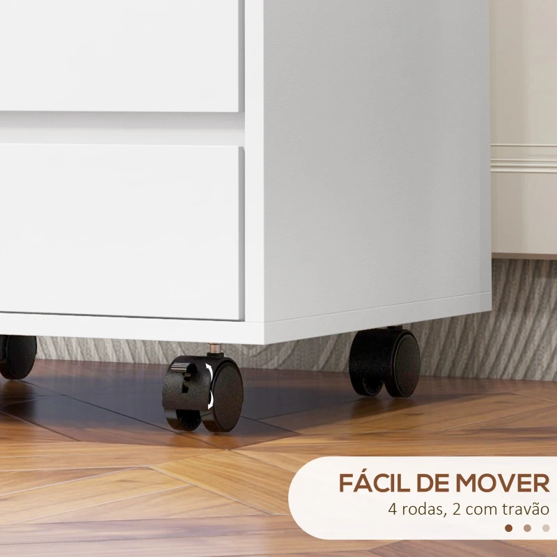 HOMCOM Bloco de Gavetas de Escritório com 4 Gavetas Bloco de Gavetas para Secretária com Rodas Arquivador Móvel 46x40x65 cm Branco