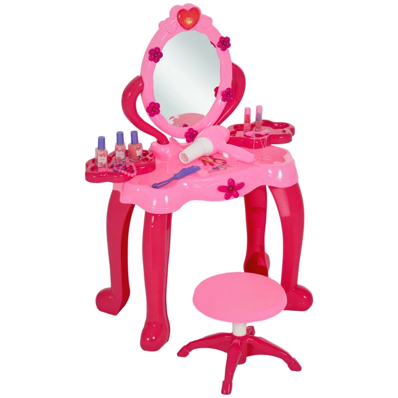 AIYAPLAY Coiffeuse pour enfants de 3 à 6 ans avec tabouret miroir 15 PCS, table de maquillage avec lumière musique sèche-cheveux