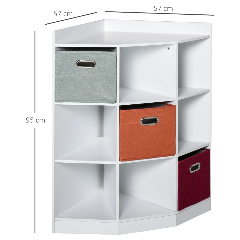 HOMCOM Meuble de rangement d'angle meuble enfant unité de rangement 9 niches 3 tiroirs non tissé MDF blanc