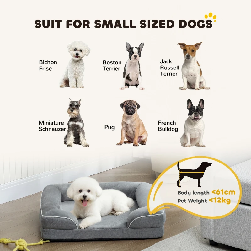 PawHut Dog Sofa Bed, Washable Pet Bed with Removable Cover and Non-Slip Bottom for Cats and Small Dogs, Grey