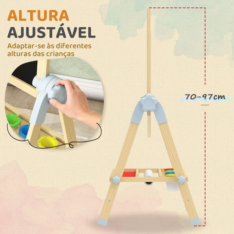AIYAPLAY Cavalete Infantil com Altura e Ângulo Ajustáveis Dupla Face Quadro Branco Magnético e de Giz  48,5x46,5x70-97 cm Madeira