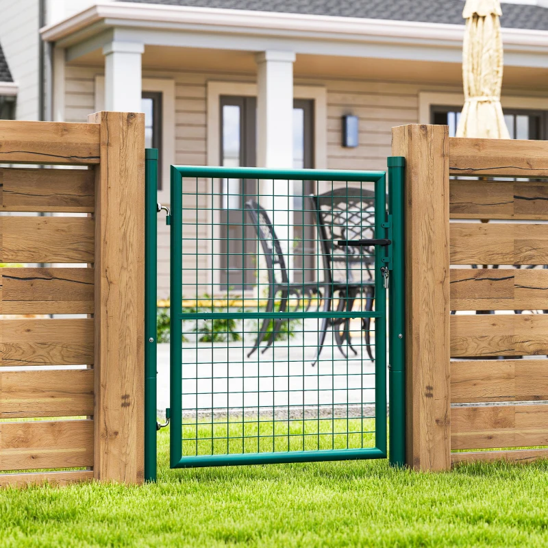 Outsunny Portillon de jardin en acier 97 x 150 cm portail de jardin avec serrure, clés et poignée, vert