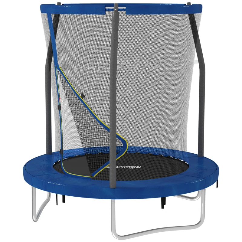 SPORTNOW Trampolim Infantil Ø183 cm, para Crianças com Rede de Segurança Barras Acolchoadas Capa de Segurança e Estrutura de Aço Azul