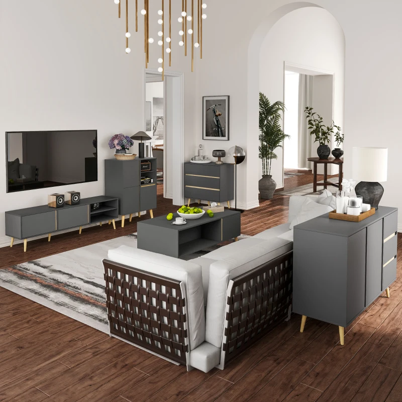 HOMCOM Buffet bas meuble de rangement sur pieds style scandinave 2 portes 3 tiroirs 120 x 40 x 80 cm gris anthracite
