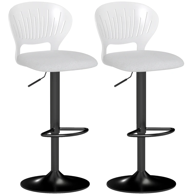 HOMCOM Conjunto de 2 Bancos Altos de Cozinha Giratórios a 360° Reguláveis em Altura de 84-105 cm 40,5x43x84-105 cm Branco