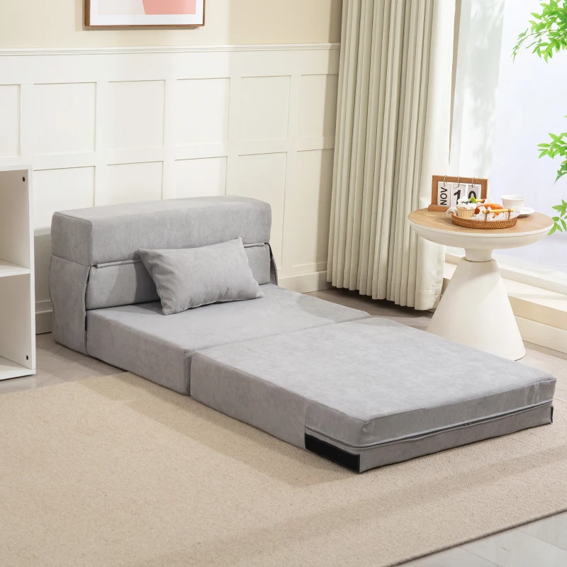 HOMCOM Bodensofa, Polstercouch, in Matratze umwandelbar, Schaumstoff, Kissen, Hellgrau(m-10)