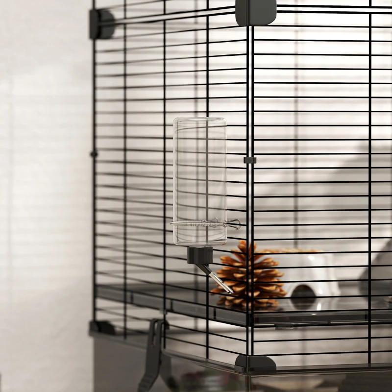PawHut Jaula para Animales Pequeños con Múltiples Niveles Bandeja y Accesorios Incluidos 73x47x80 cm Negro