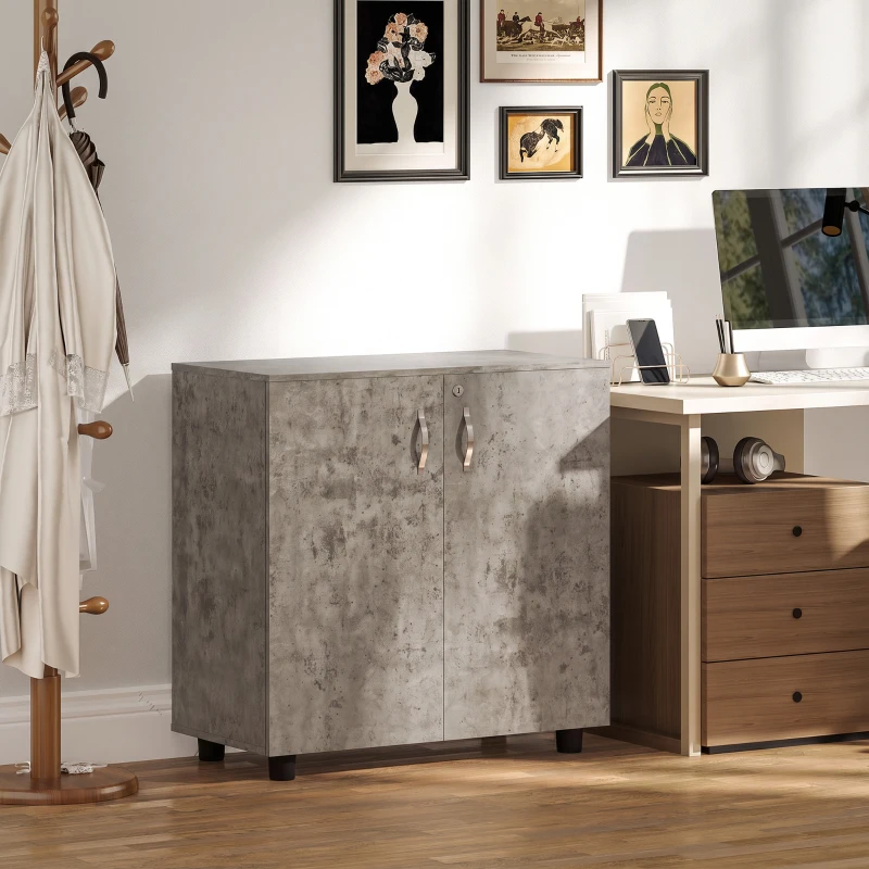 Vinsetto Armoire de Bureau à 2 Niveaux, Meuble de Rangement Bureau avec 2 Portes, Serrures et Clés, 80x40x80cm, Gris