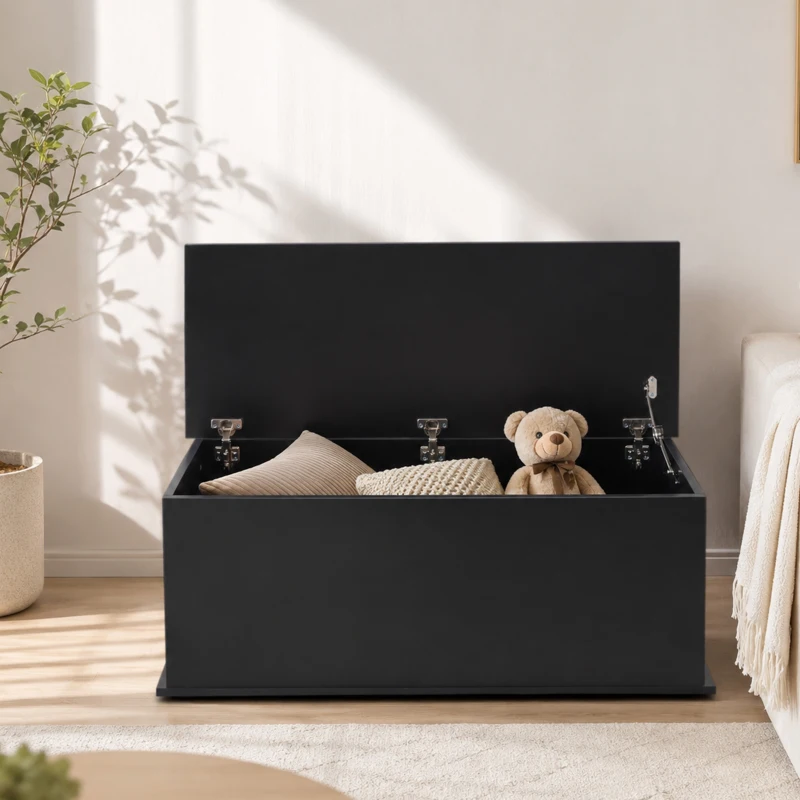 HOMCOM Baú de Armazenamento de Madeira Banco de Armazenamento para Dormitório Sala de Estar Carga Máxima 60kg 100x40x40 cm Preto