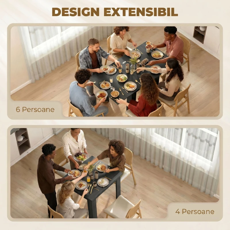 HOMCOM Masă Extensibilă de Sufragerie 4-6 Persoane, Negru