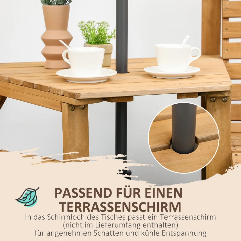 Outsunny Bistro-Set 3-teilig aus Holz Wetterfest Gartenmöbel Set mit Lamellendesign Sonnenschirmloch Braun