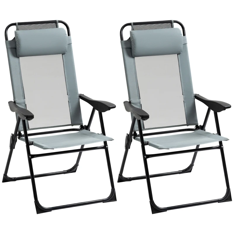 Outsunny Lot de 2 chaises de jardin set basic de 2 chaises pliantes chaise de camping accoudoir dossier réglable en 5 positions
