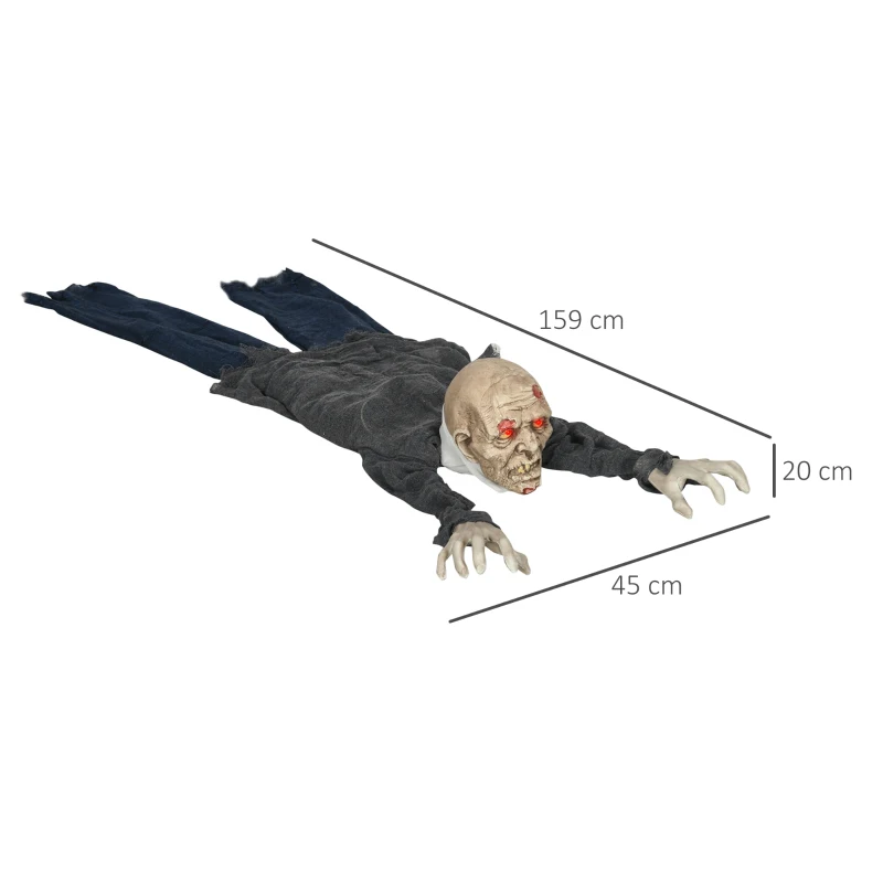 HOMCOM Halloween-Dekoration Zombie, LED-Augen, heult und kriecht, Geräusch- & Bewegungssensor, batteriebetrieben, 159 cm