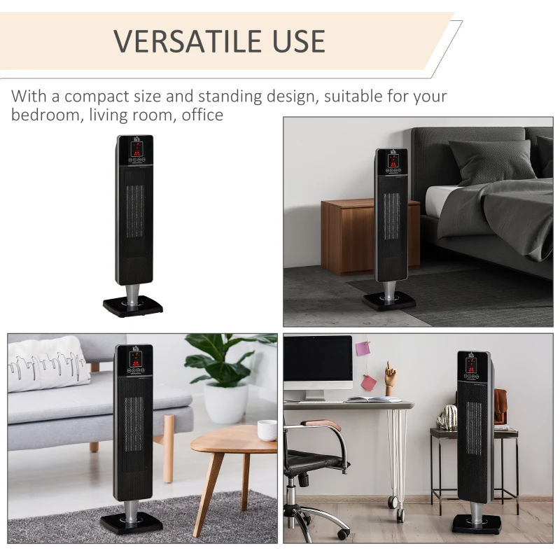 HOMCOM 31 Inch Space Heater, 1000W/2000W Ceramic Electric Heater and Fan, Overheating & Tip-Over Protection, 8H Timer, 60° Oscillation, Portable Heater for Home