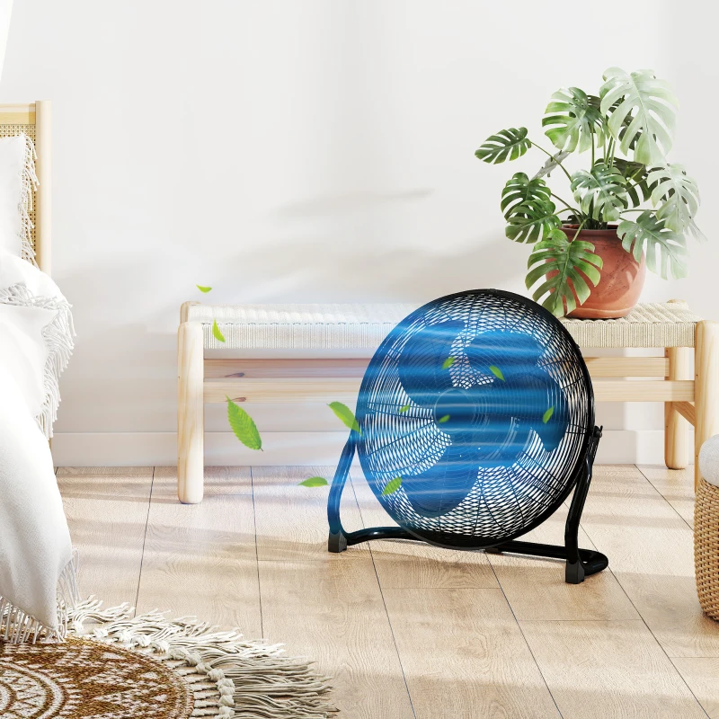 HOMCOM Metal Floor Fan with Tilting, High Velocity, 3 Speed, Portable Gym Fan for Home Office, Black