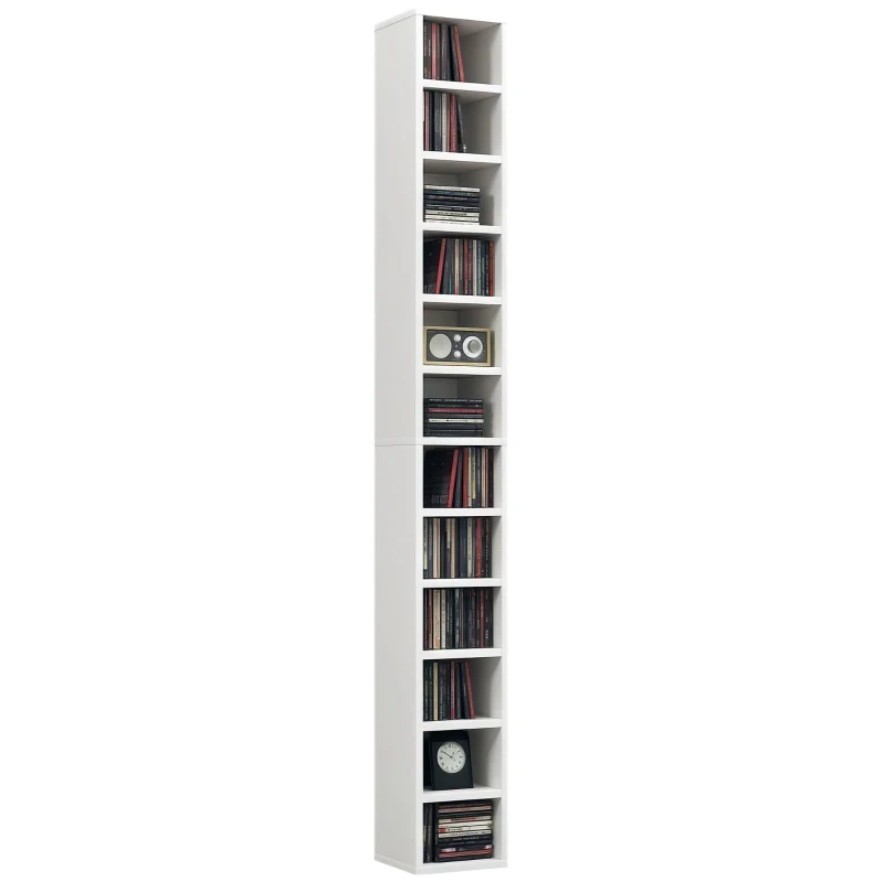 HOMCOM Rangements pour CD et DVD avec 12 compartiments, capacité max. 204 CD, 21 x 20 x 175 cm, blanc